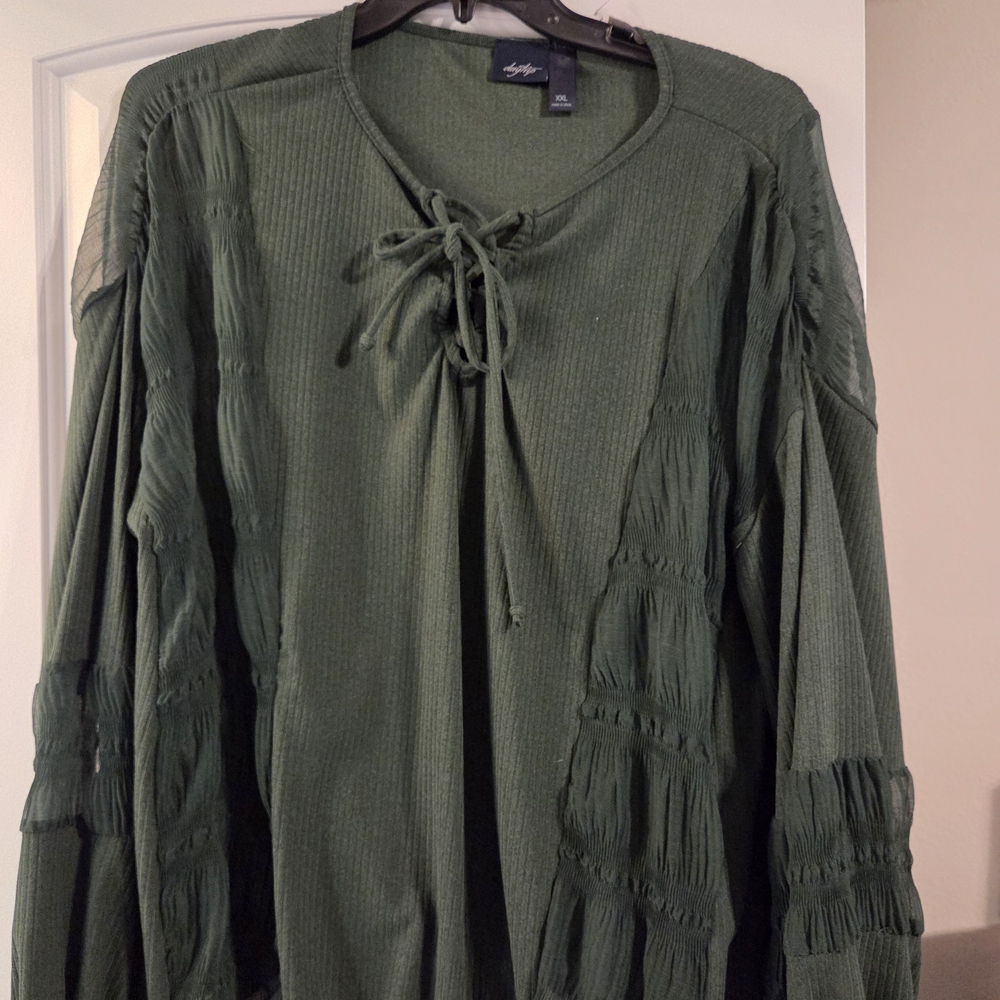 Daytrip Forest Green Lace-Up Blouse